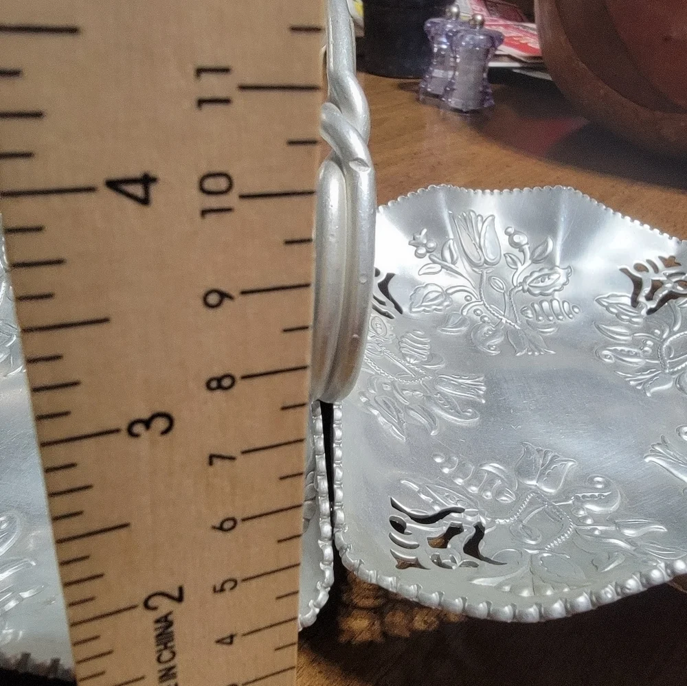 Mid Century Farber & Shlevin Hand Wrought Candy, Nut Twin Dish With Handle